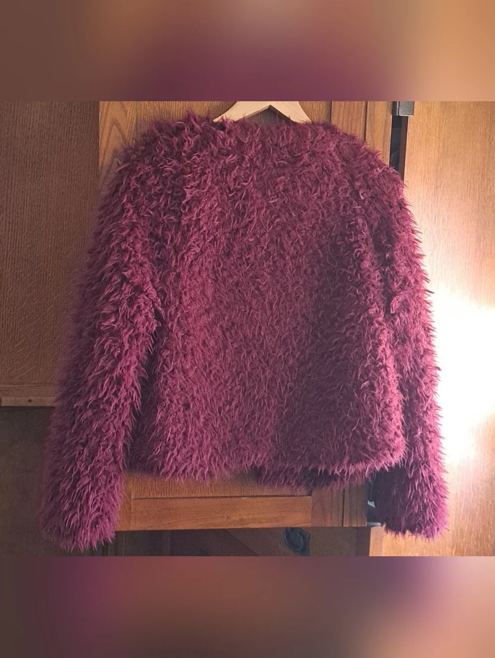 Ashley By 26 Maroon Shaggy Faux Fur Jacket - Fluffy Y2K Mob Wife Coat - Size S